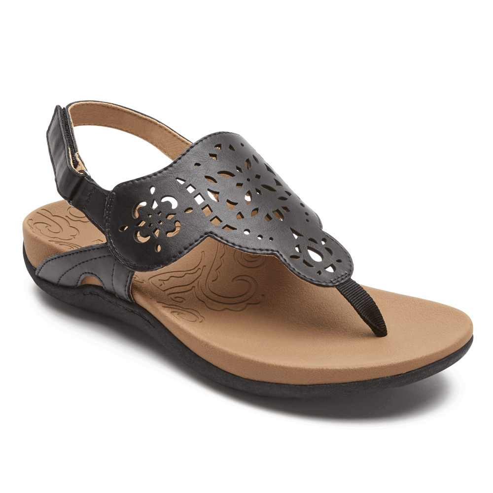 Rockport Singapore Womens Sandals - Ridge Circle Cutout Thong Black - UX3168405